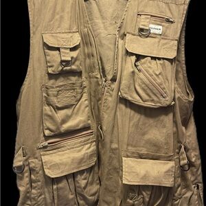 Vintage Khaki Utility Vest with Multiple Pockets